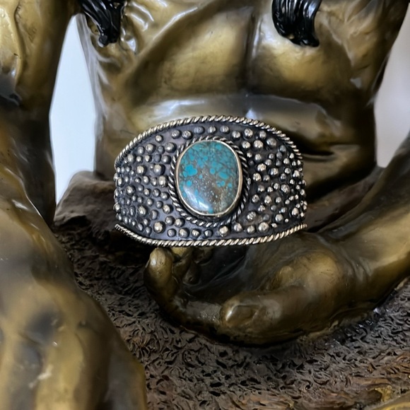 Paige Wallace Turquoise German Silver Cuff - Picture 3 of 10